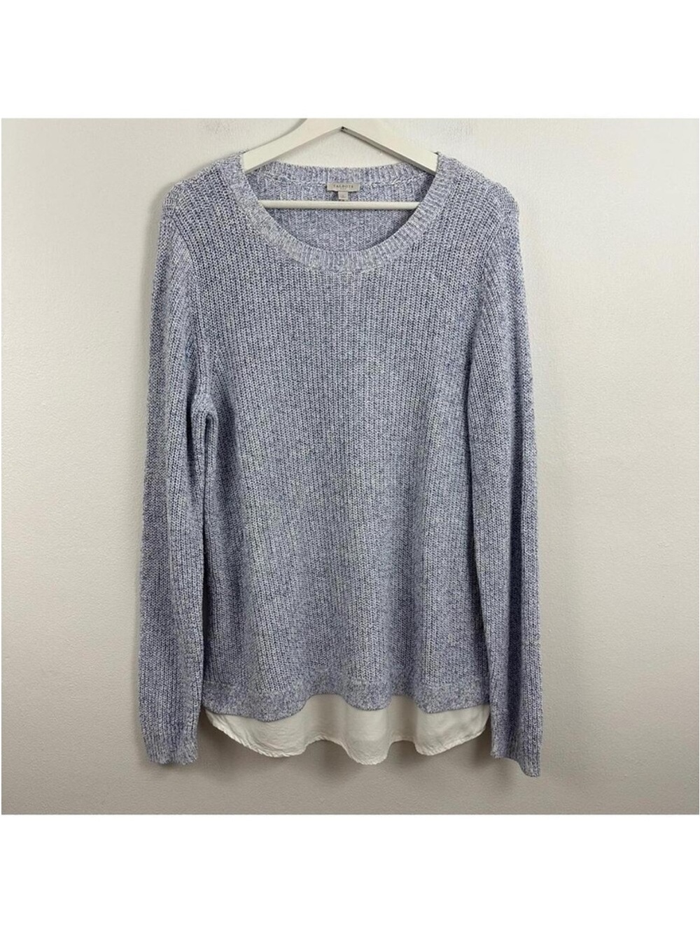Talbots Women’s Blue White Shirt Tail Sweater Size L